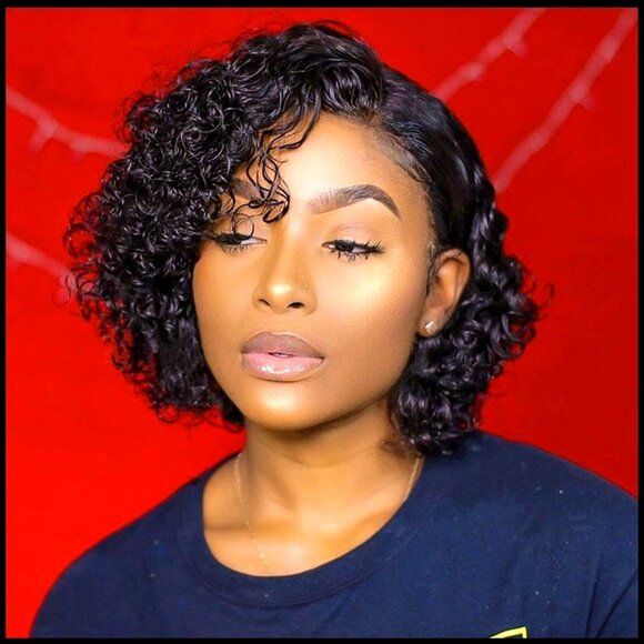 Short Curly Human Hair Wig Glueless Lace Closure Pre Plucked Pixie Cut Bob main image 6